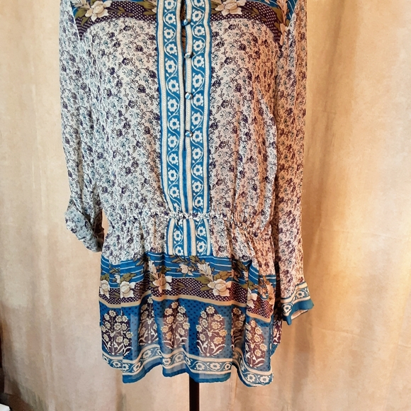 Lucky Brand Women’s Tunic Sheer Buttons Lightweight Peasant Floral - Picture 7 of 11